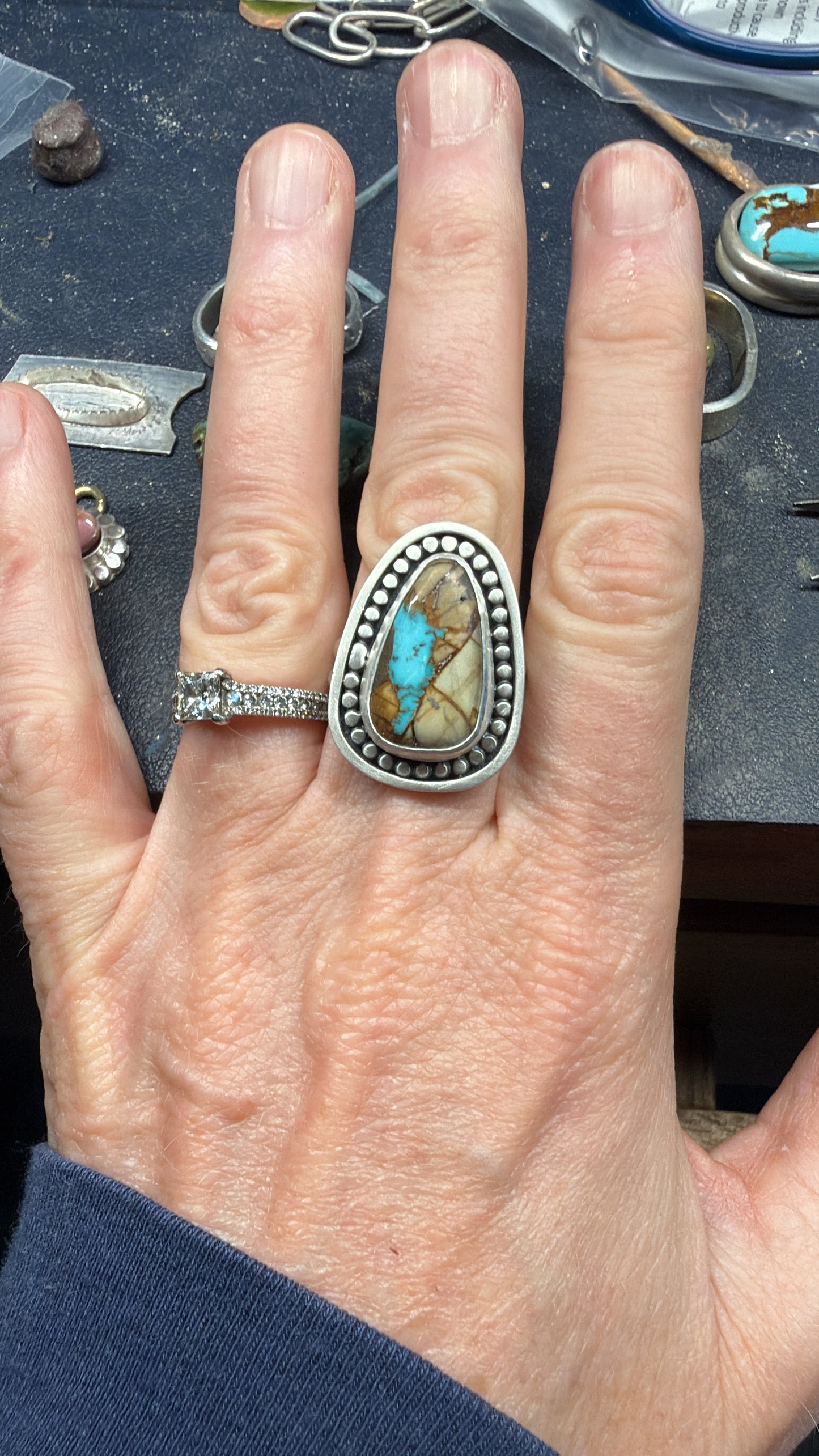Royston Ribbon Turquoise Sterling Silver Ring Size 6.5 - Handmade Southwestern Turquoise Statement Ring