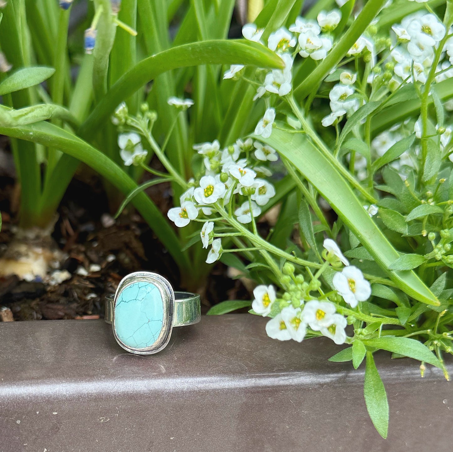 Hubei Turquoise and Sterling Silver Ring Size 9