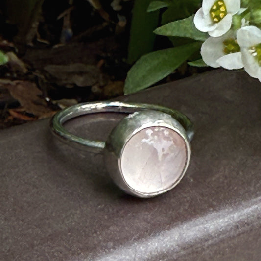 Rose Quartz and Sterling Silver Dainty Stacker Ring Size 5.25