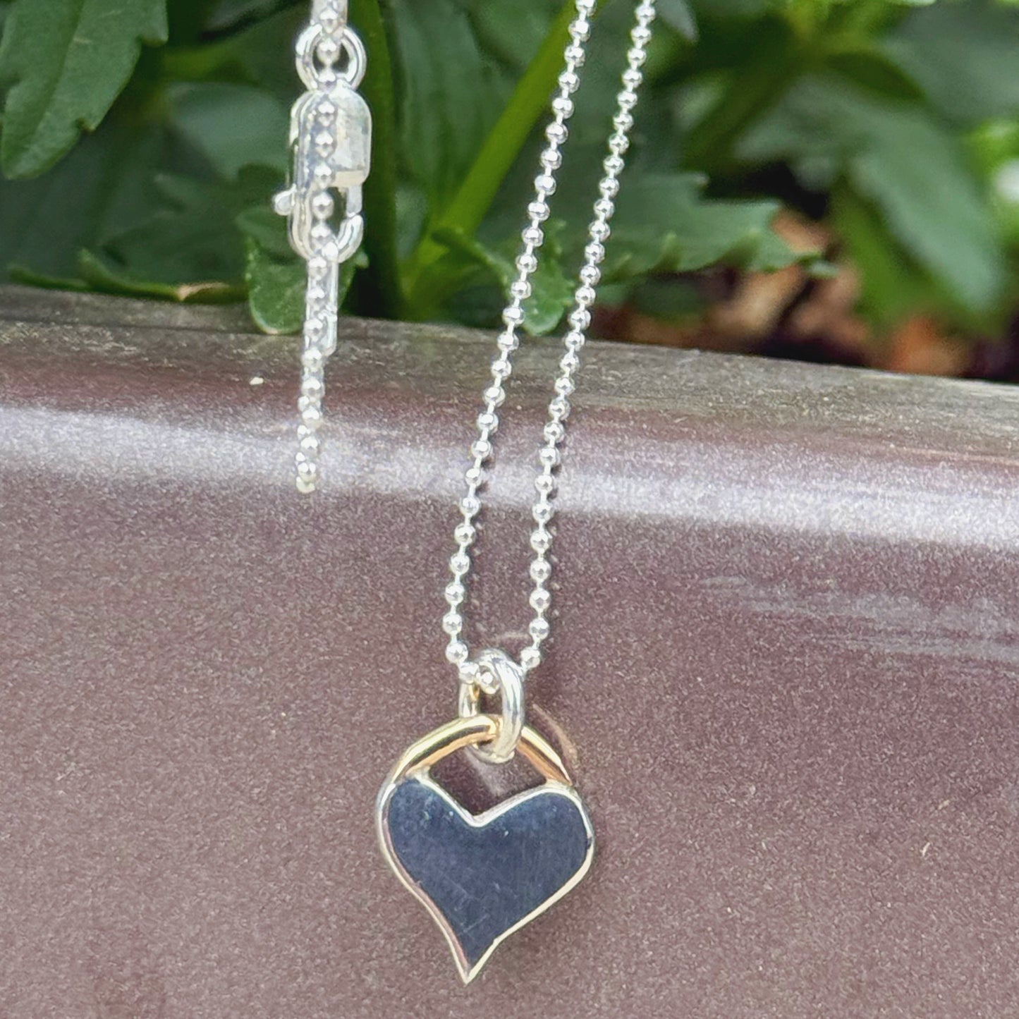 Tiny Mixed Metal Heart Layering Necklace on 16" Sterling Silver Bead Chain