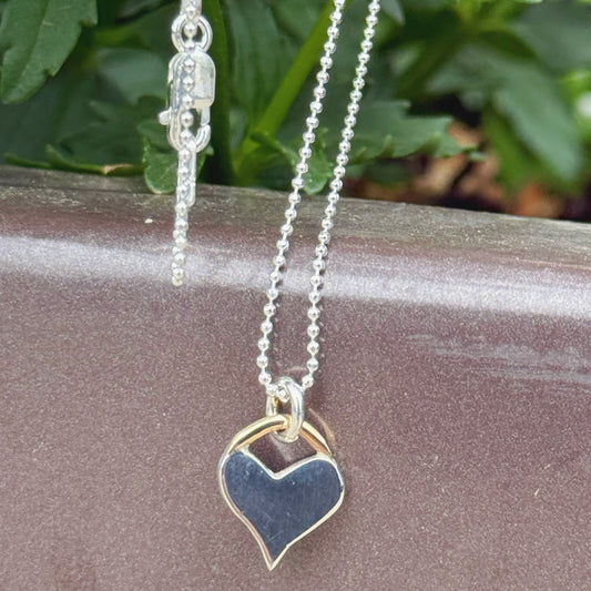 Tiny Mixed Metal Heart Layering Necklace on 16" Sterling Silver Bead Chain