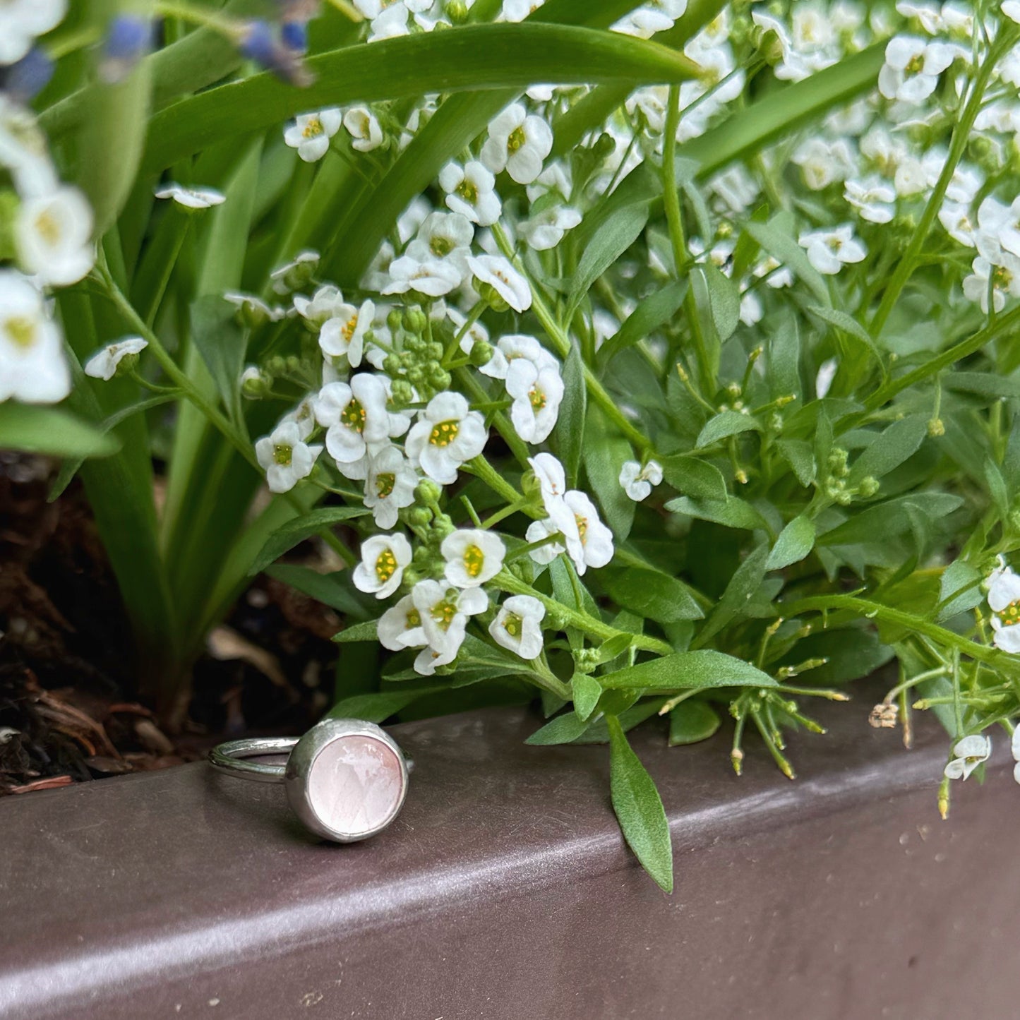 Rose Quartz and Sterling Silver Dainty Stacker Ring Size 5.25