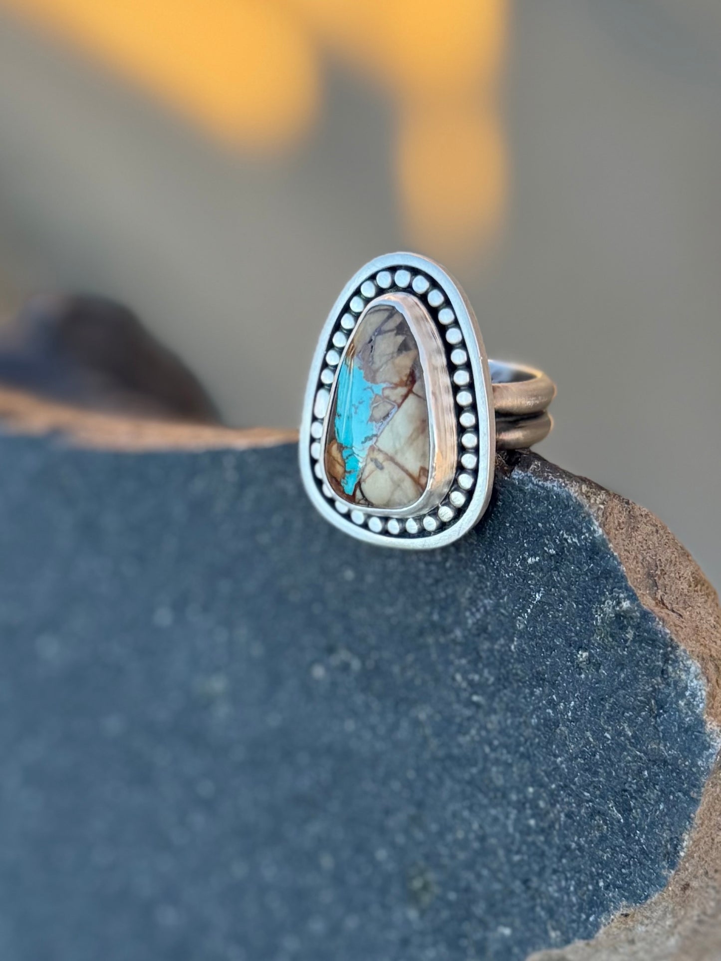 Royston Ribbon Turquoise Sterling Silver Ring Size 6.5 - Handmade Southwestern Turquoise Statement Ring