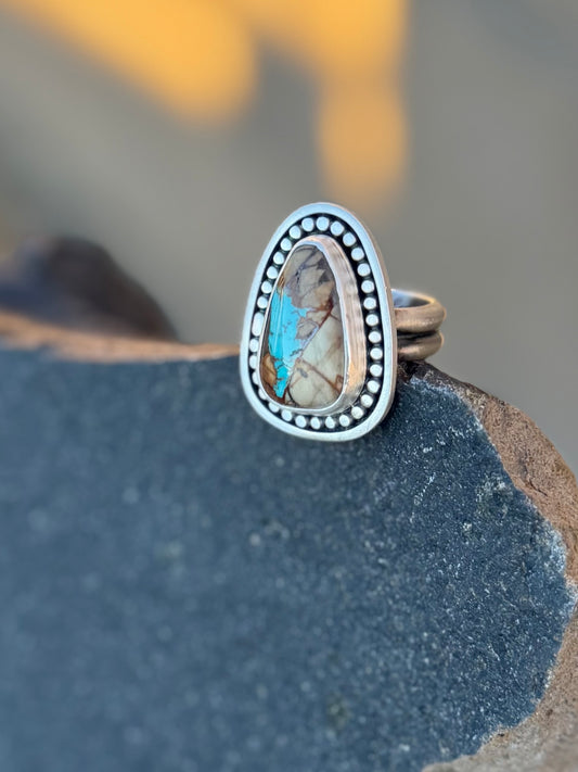 Royston Ribbon Turquoise Sterling Silver Ring Size 6.5 - Handmade Southwestern Turquoise Statement Ring